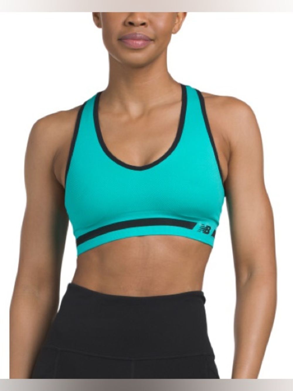 New Balance Teal Black Racerback Medium-Impact V Neck Sports Bra Womens XL